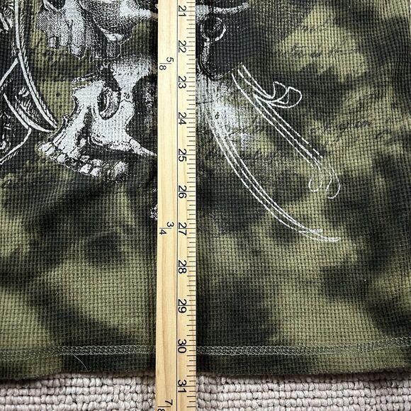 MMA Elite Thermal Long Sleeve Mens XXL Green Waffle Knit Skull Cross Grunge Y2K - Picture 8 of 11